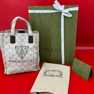 Gucci Museo GG Canvas Leather Petite Small Tote Bag Baguette Made In Italy